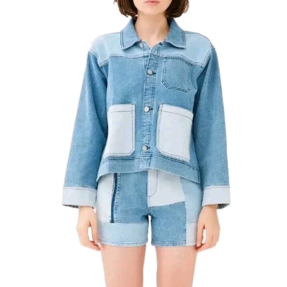 kseniaschnaider X DL1961 Women’s Jean Tilda Jacket Patchwork Top Blue Denim S